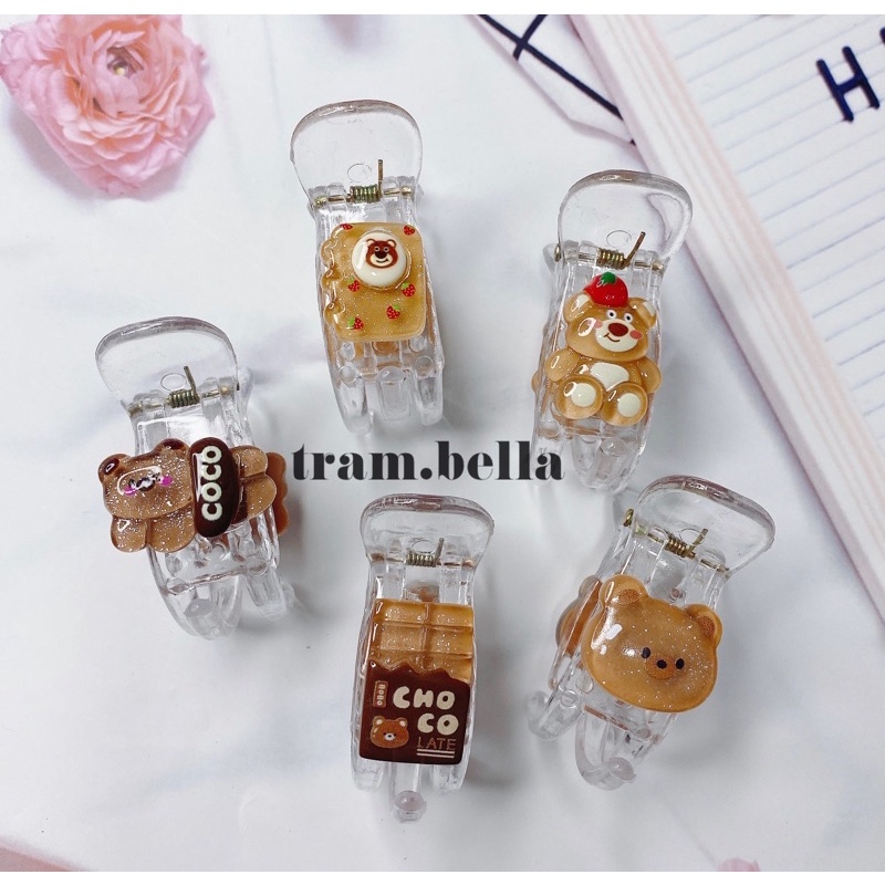 Kẹp tóc càng cua 3 răng gấu nâu dễ thương tram.bella p2