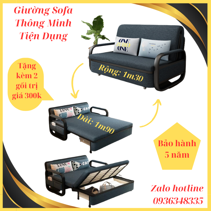 Giường Gấp Gọn Thành Ghế Sofa  Giường Ngủ Đa Năng Nệm Bọt Biển Tự Nhiên  Khung Thép Cường Lực Kích Thước 1m30 x 1m90