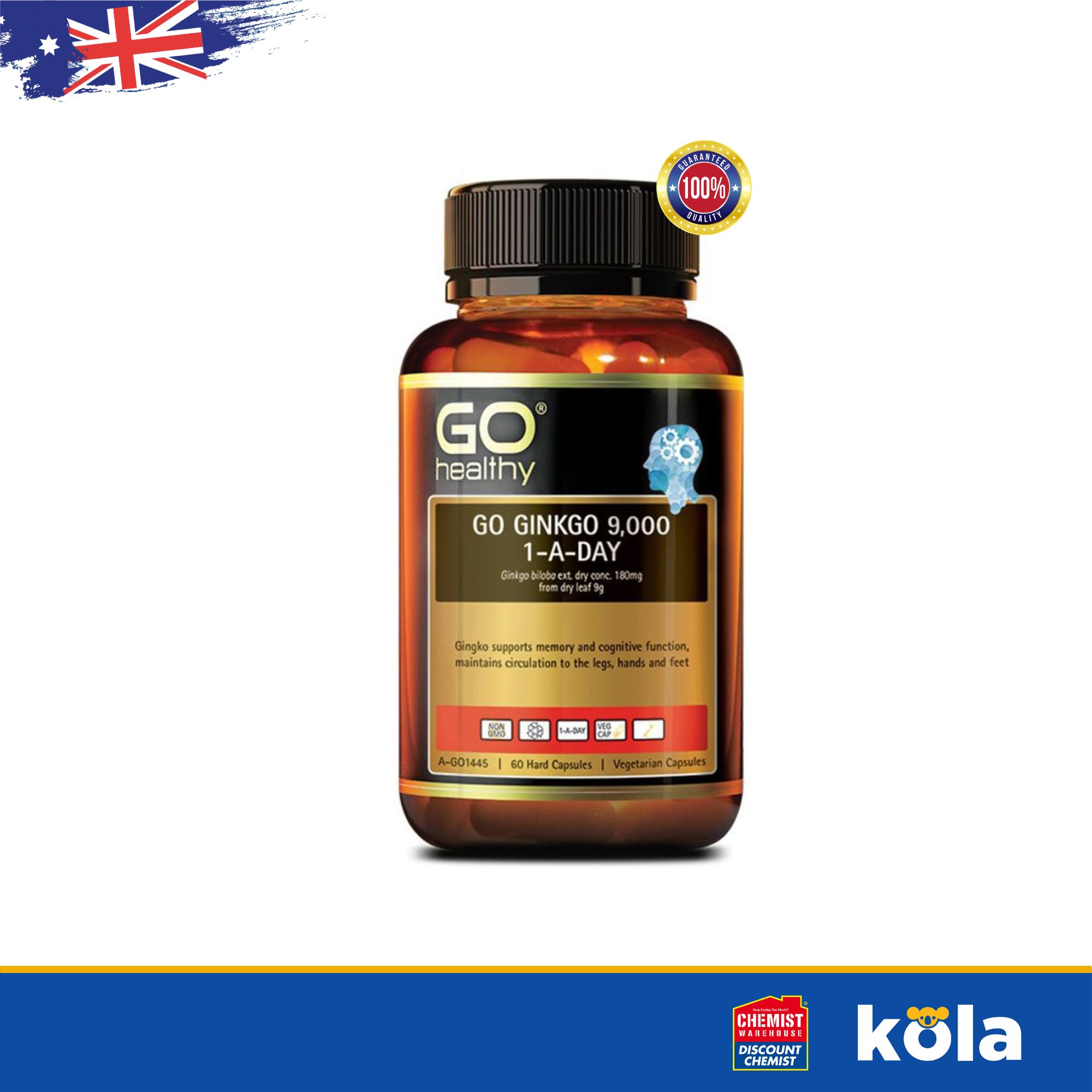 Viên uống bổ não úc go healthy ginkgo 9000+ 60 viên