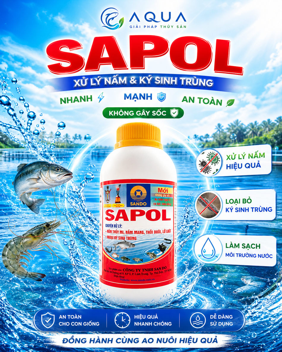 SAPOL Xử Lý Nấm & Ký Sinh Trùng Ao Nuôi – An Toàn Cá Tôm, Hiệu Quả Nhanh 250ml