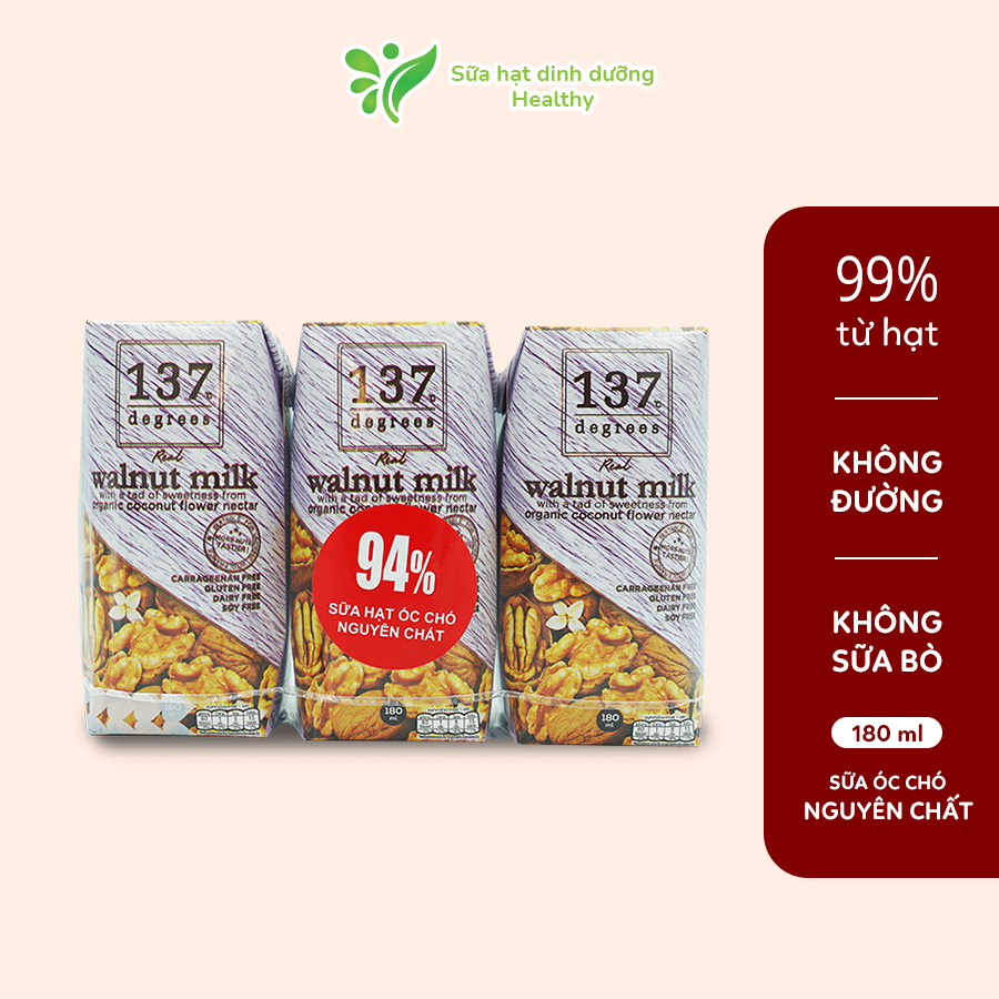 Sữa Hạt Óc Chó Nguyên Chất 137 Degrees (180ML x 3 Hộp)