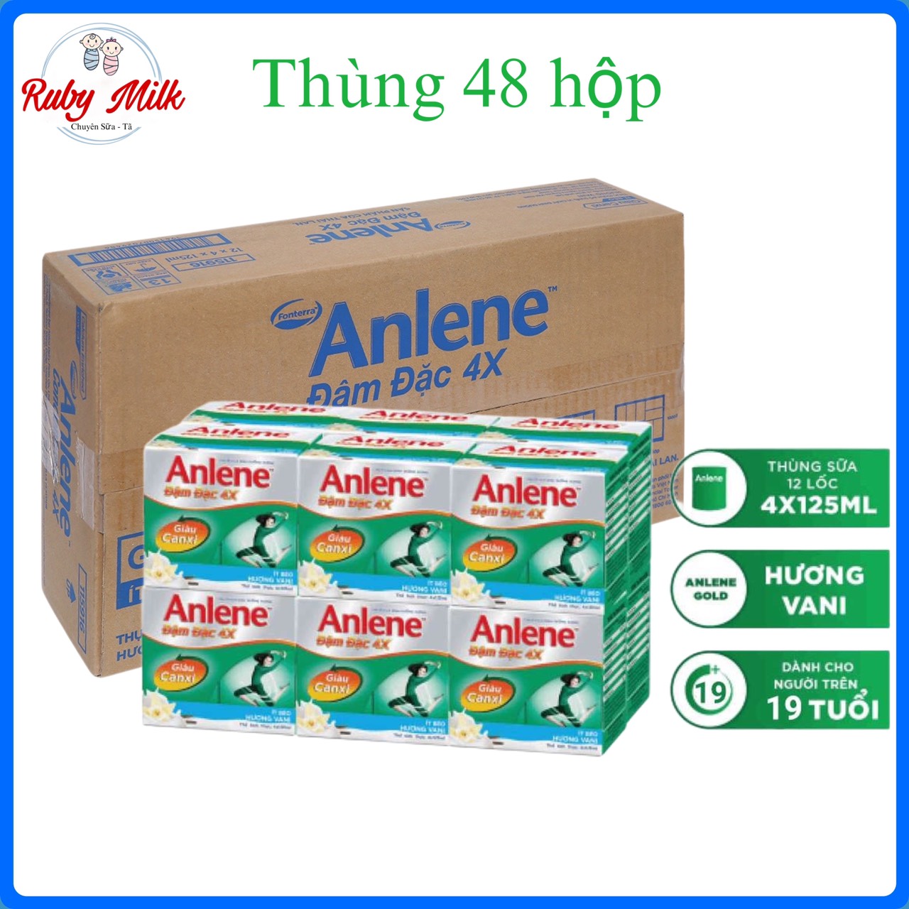 [Date 8.2024] Thùng 48 hộp sữa Anlene pha sẵn đậm đặc 4X vị Vani x 125ml