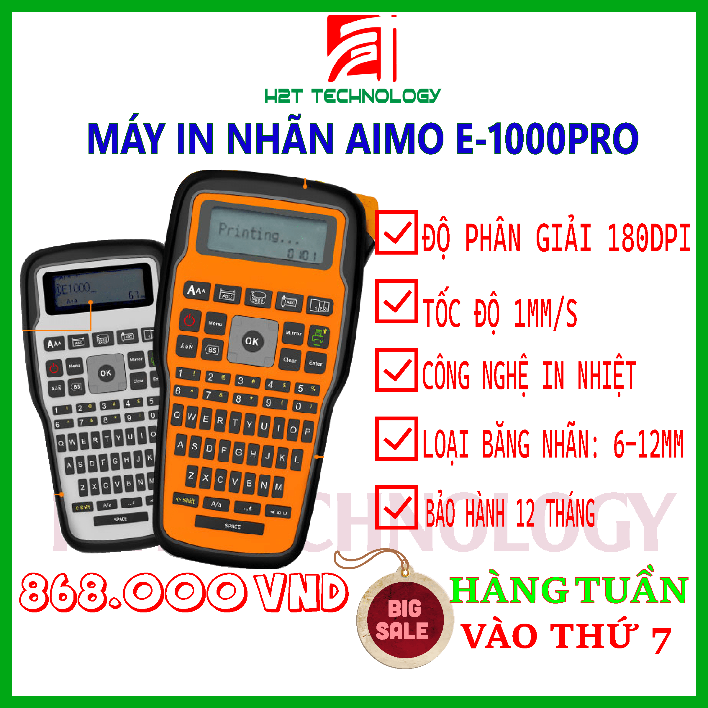 Máy In Nhãn Cầm Tay AIMO E1000 PROin nhãn từ 6mm12mm độ phân giải 180dpi in nhãn cờ nhãn tròn nhãn chữ