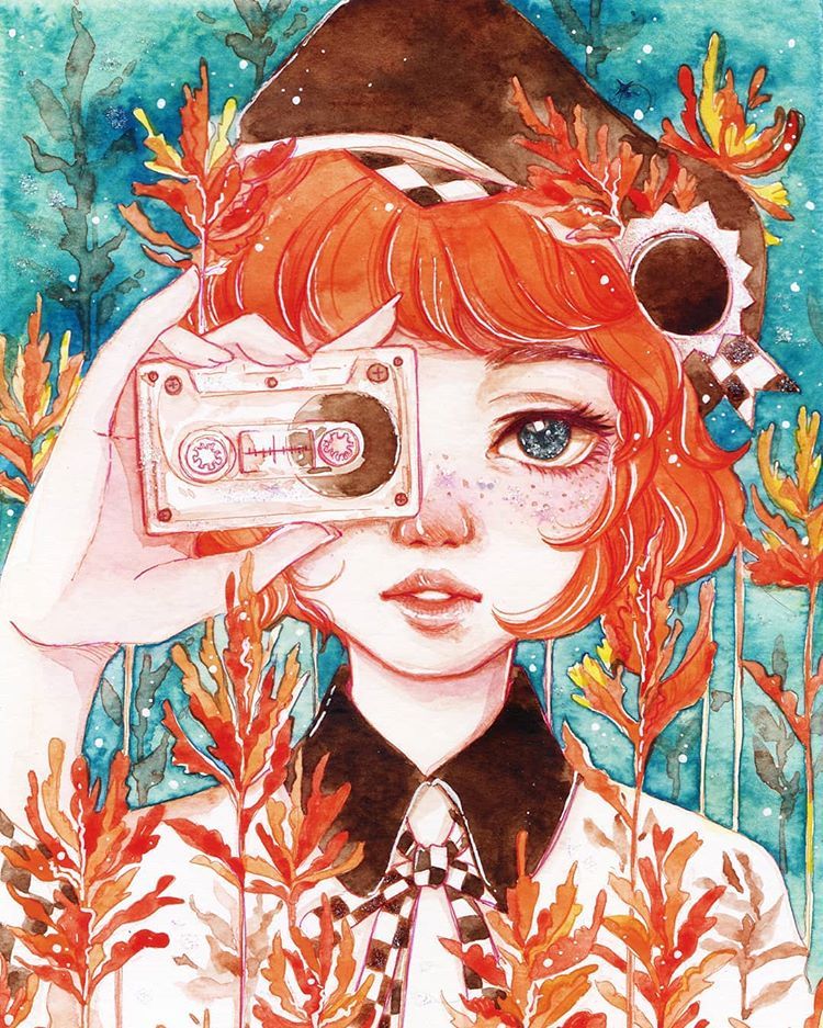 Tranh Vintage nghệ thuật trang trí cô gái và máy ảnh số 4 kèm khung tranh