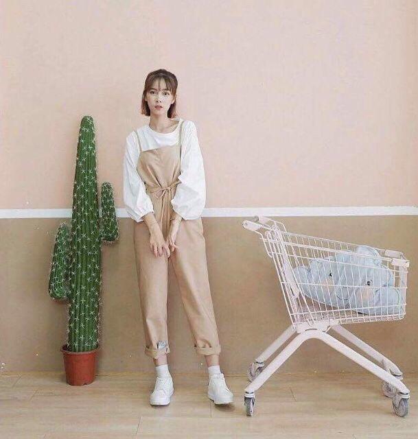 Set yếm rút dây kèm áo tay phồng ulzzang hàn quốc