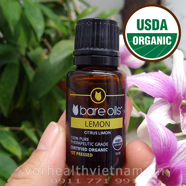 Tinh dầu chanh vàng - Lemon Essential Oil (Tinh dầu hữu cơ Bare Oils - USDA Organic) 15ml