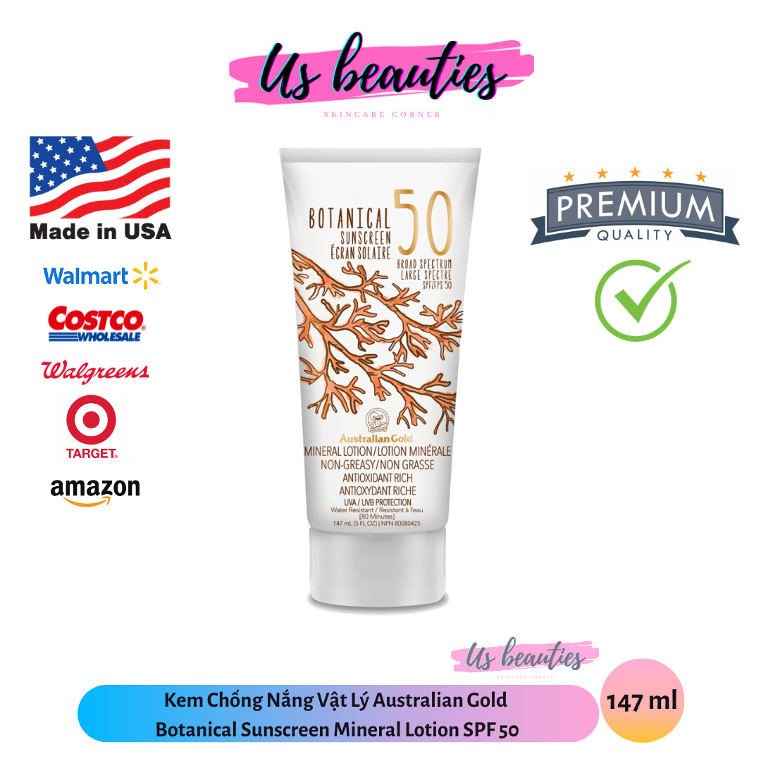 [HCM][USA] Kem Chống Nắng Vật Lý Australian Gold Botanical Sunscreen Mineral Lotion SPF 50 147ml