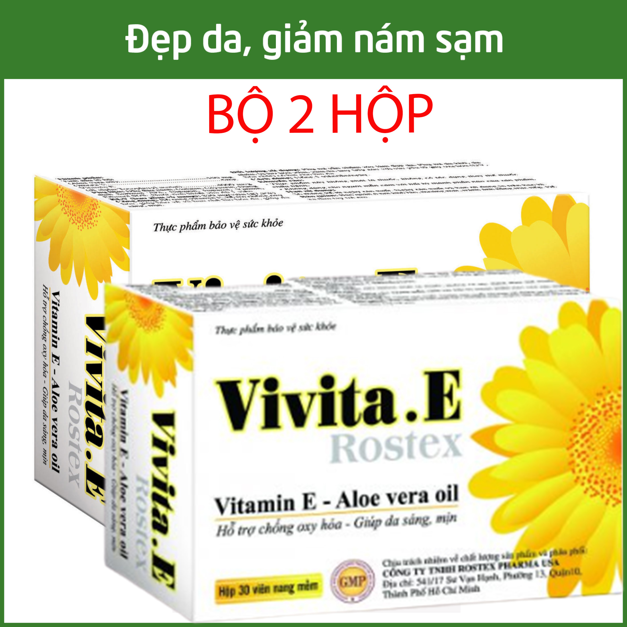 [HCM][ BỘ 2 HỘP ] Viên uống đẹp da Vitamin E 4000mcg Omega 3 và tinh dầu lô hội làm đẹp da chống lão hóa ngừa nếp nhăn - Hộp 30 viên dùng 1 tháng