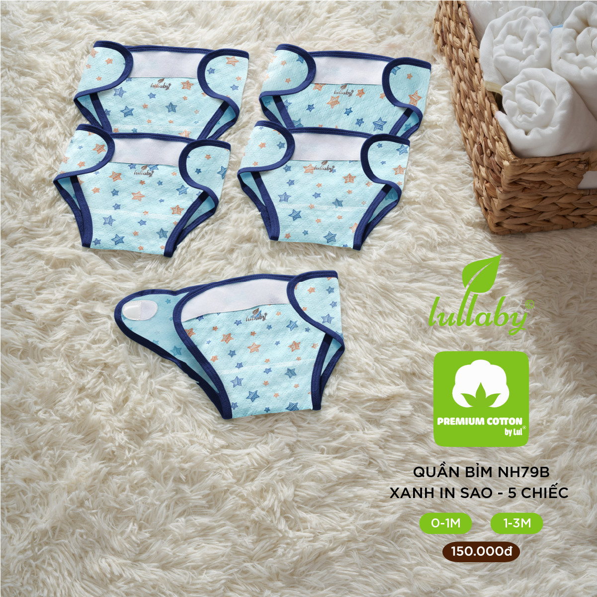 Lullaby - set 5 chiếc quần bỉm cho bé sơ sinh - nh79b