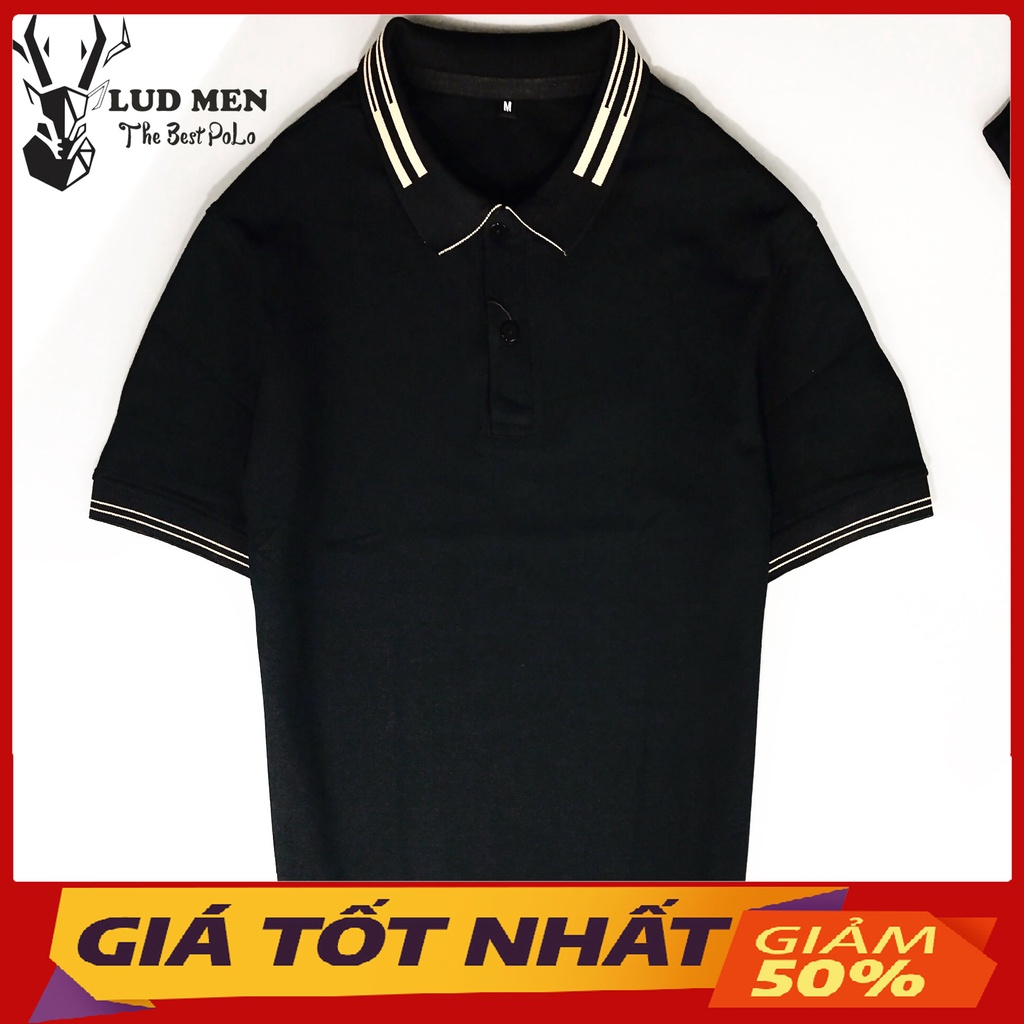 Áo thun nam - áo polo nam phối viền chất cá sấu cotton co giãn, áo có cổ, trẻ trung, cá tính màu đen