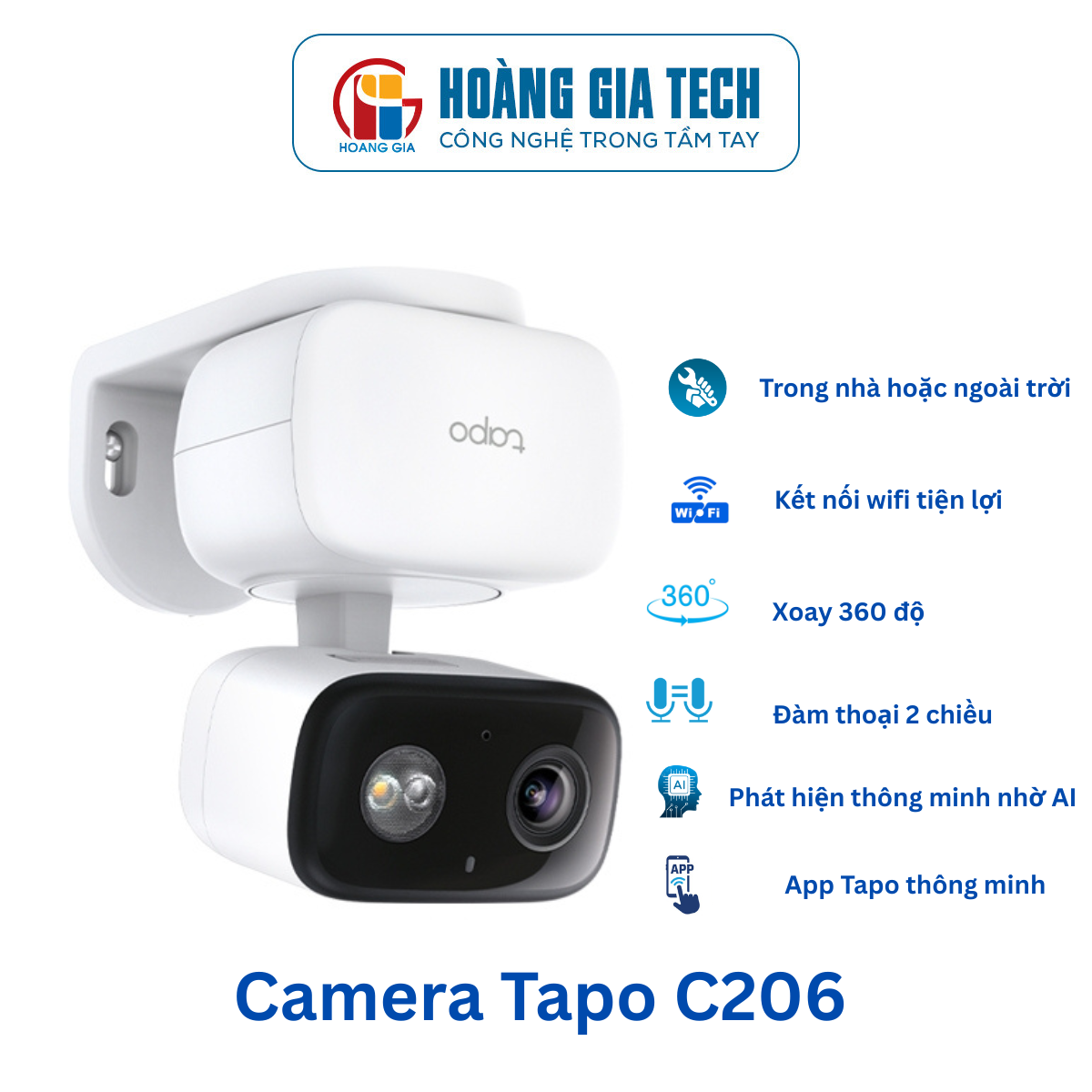 Camera AI Wifi Tapo C206 Báo động - Đàm thoại 2 chiều - Xoay 360 Lắp Nhà - Ngoài Trời - Chính hãng