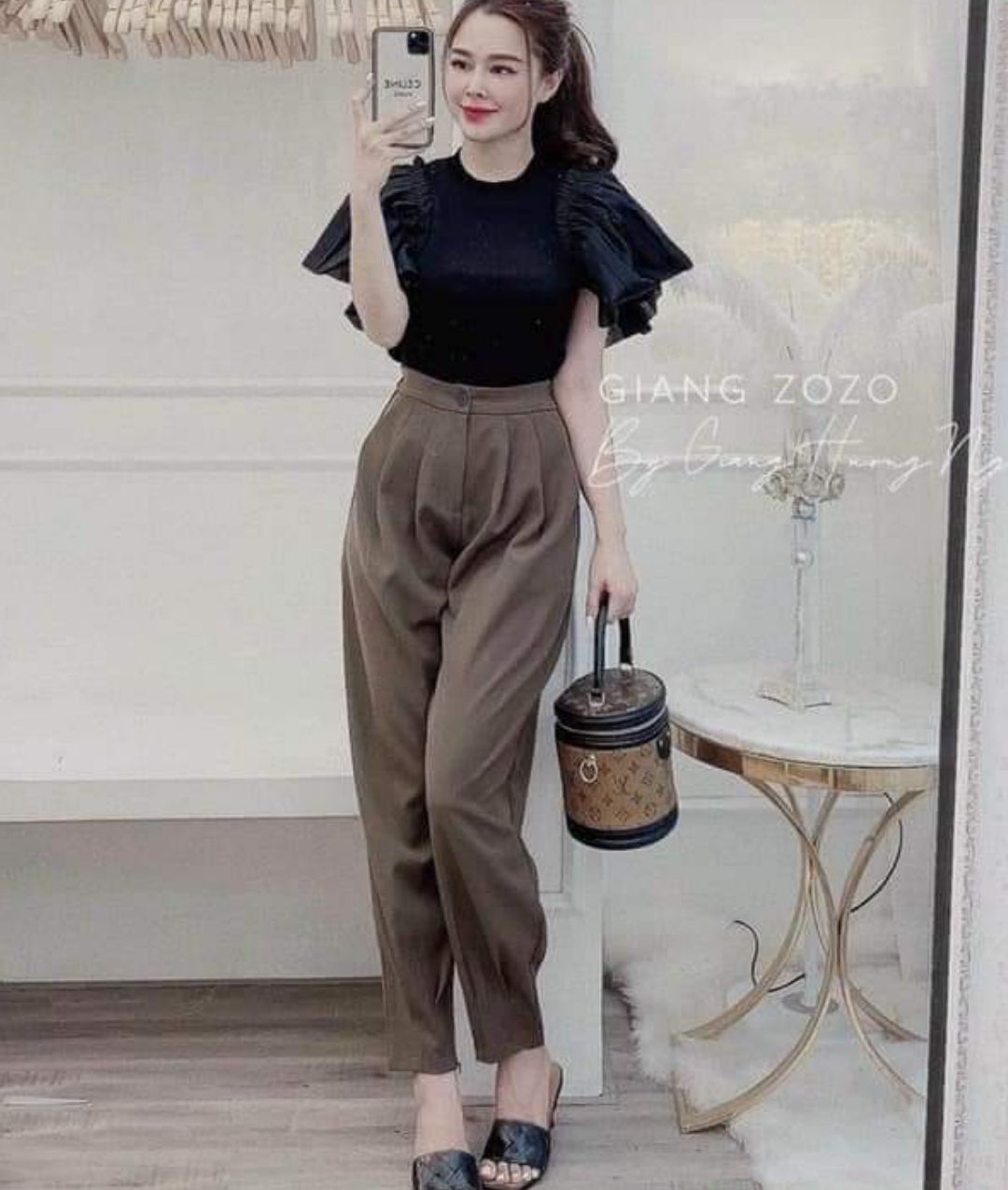 Quần tây nữ - quần baggy nữ xếp ly gấu