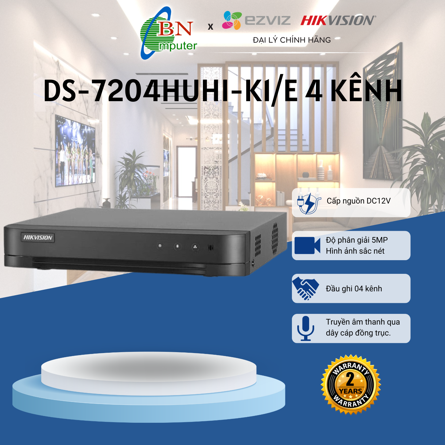 Đầu ghi hình 4 kênh hdcvi 5mp hikvision ds-7204huhi-k1