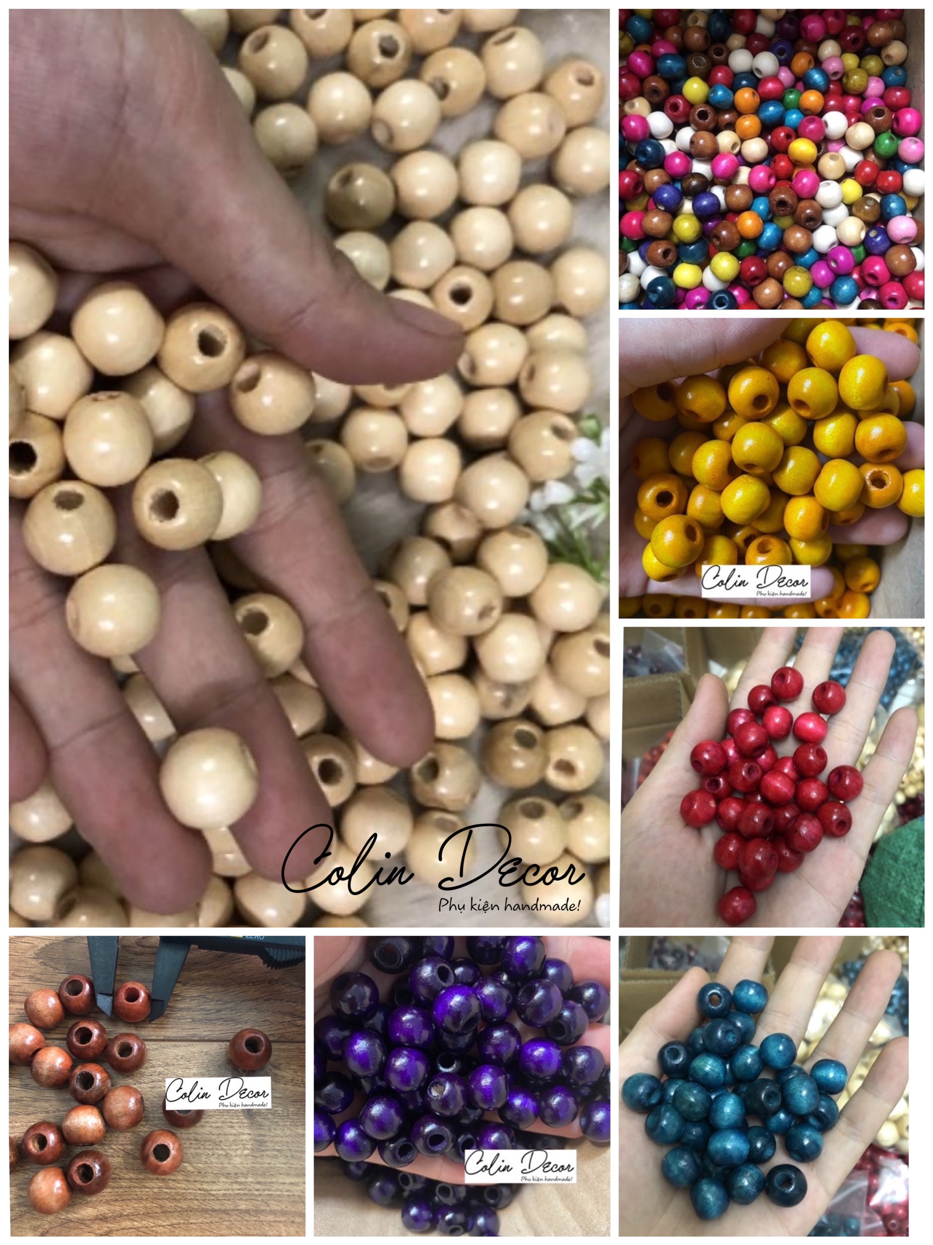 Túi 50 Hạt gỗ đường kính 14mm lỗ to làm đồ trang trí phụ kiện handmade macrame