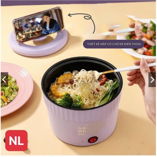 Nồi lẩu điện đa năng mini, Nồi lẩu cô đơn mini hàng hottrend dung tích lớn 1.5L công suất 500W phủ chống dính, Ca nấu mì, ly nấu mì đa năng chống dính thích hợp cho người sống một mình