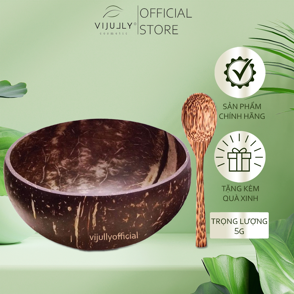 Set bát gáo dừa kèm muỗng gỗ dùng để ăn hoa quả, salad, ngũ cốc - Chén gáo dừa tự nhiên an toàn