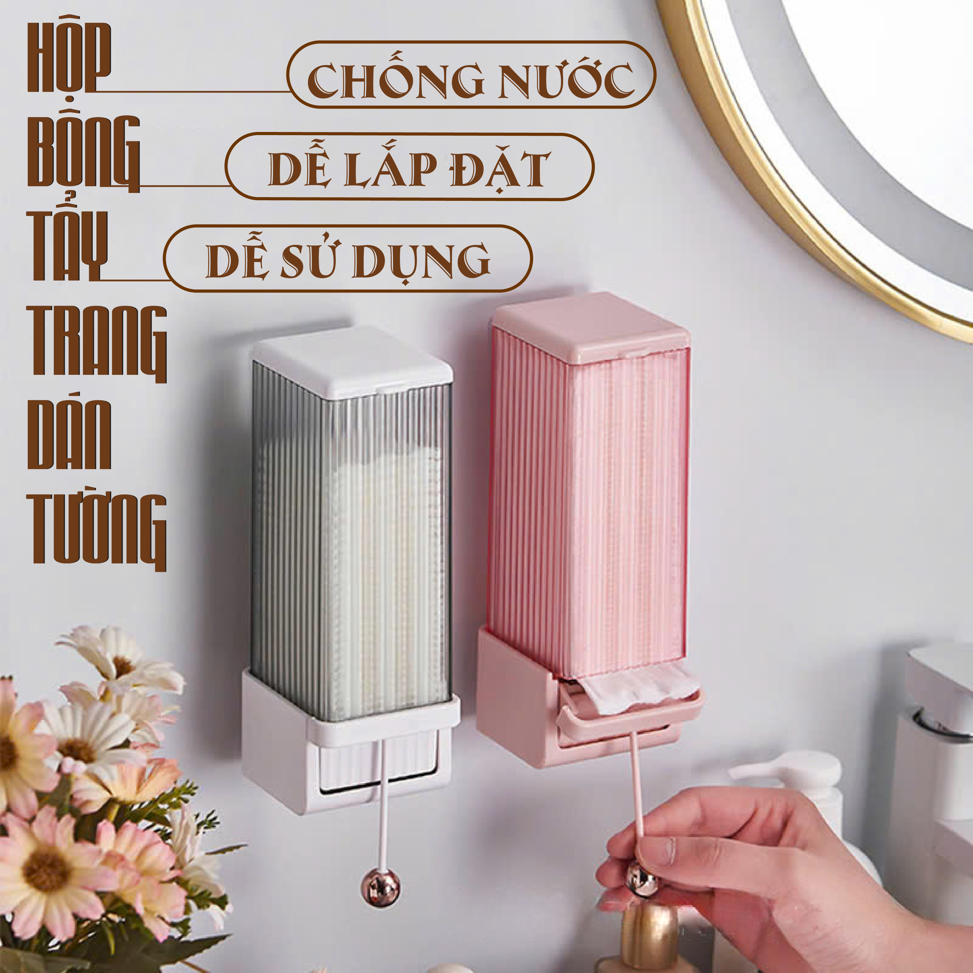 Hộp Đựng Bông Tẩy Trang Treo Tường Chống Thấm Nước Tiết Kiệm Không Gian Dễ Dàng Lắp Đặt