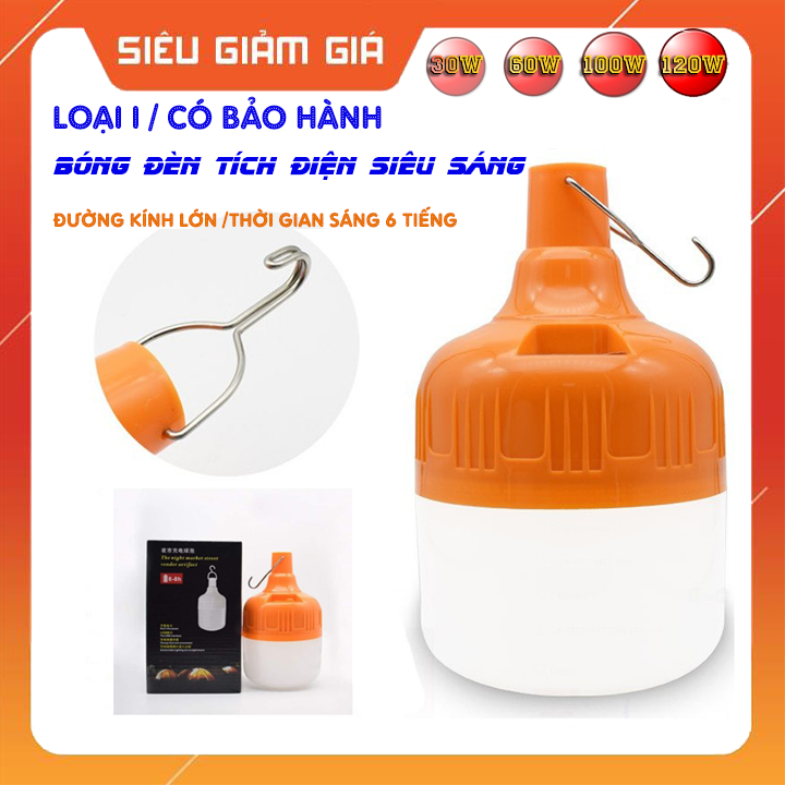 [BẢO HÀNH 6 THÁNG] BÓNG ĐÈN LED SẠC TÍCH ĐIỆN 100W đến 150W - Bóng led tích điện kín nước siêu sáng có móc treo
