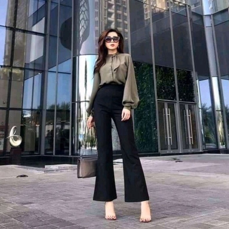 Quần tây nữ ống loe chất liệu tuyết mưa cao cấp