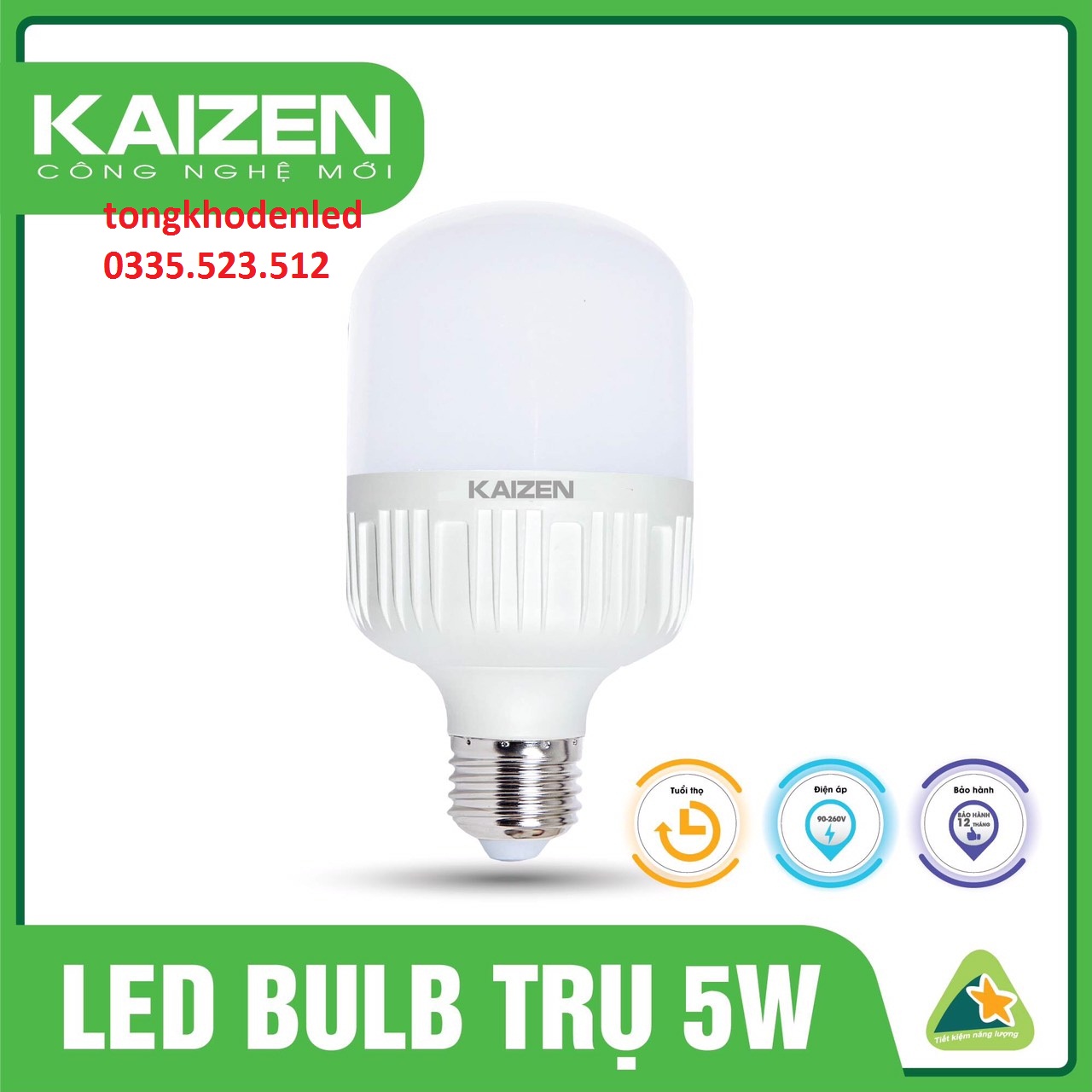 Bóng đèn led trụ 5w 10w 15w 20w 30w 40w 50w 65w kaizen siêu sáng tiết kiệm 80% điện ánh sáng trắng