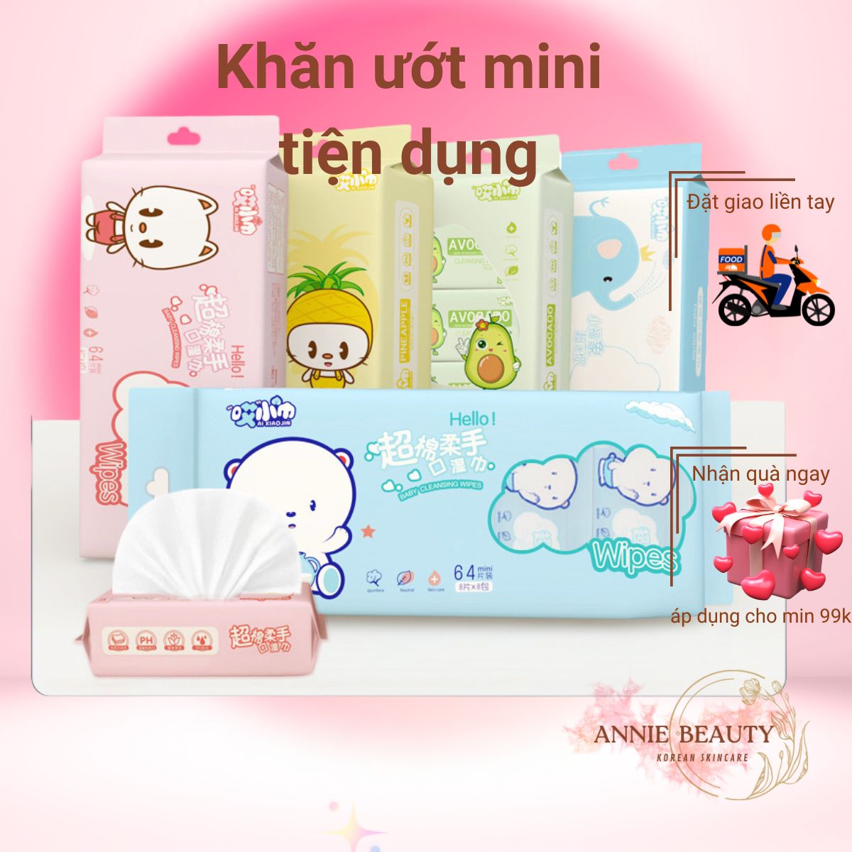 8 pack convenient mini wet wipes, super soft non-woven fabric wet towel for hand/mouth cleaning, alcohol-free