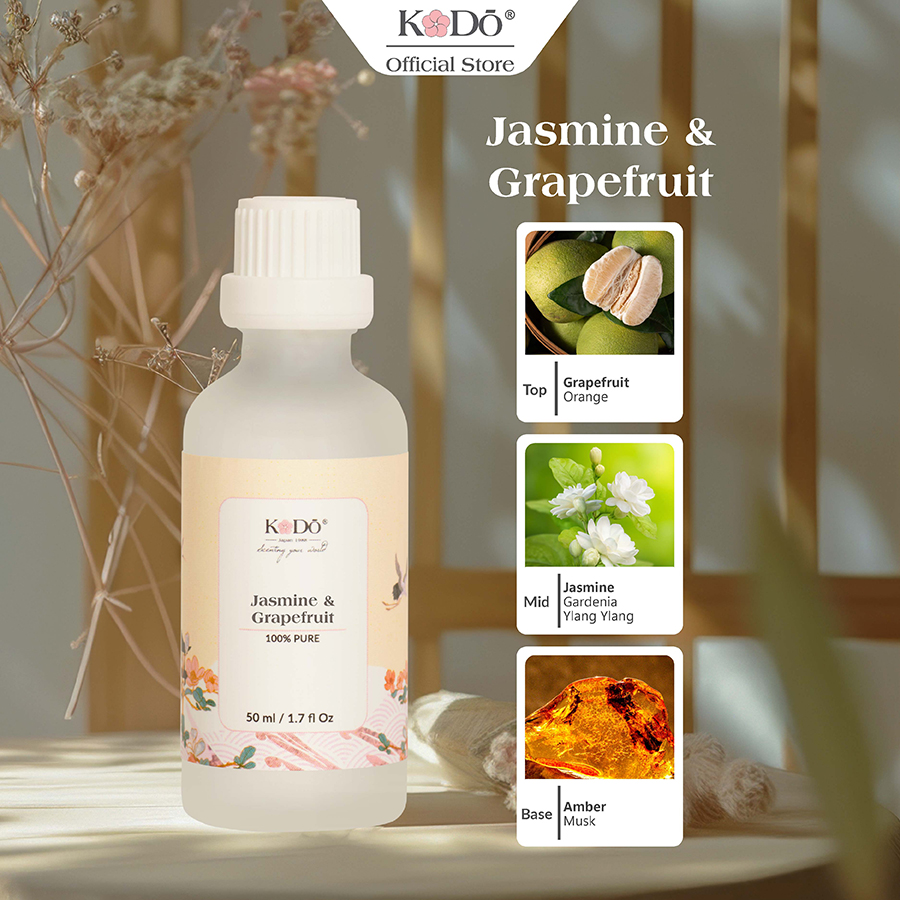 Tinh dầu nước hoa kodo jasmine & grapefruit hương hoa nhài làm thơm phòng, không gian, quần áo, essence - 10/50/100ml/500ml