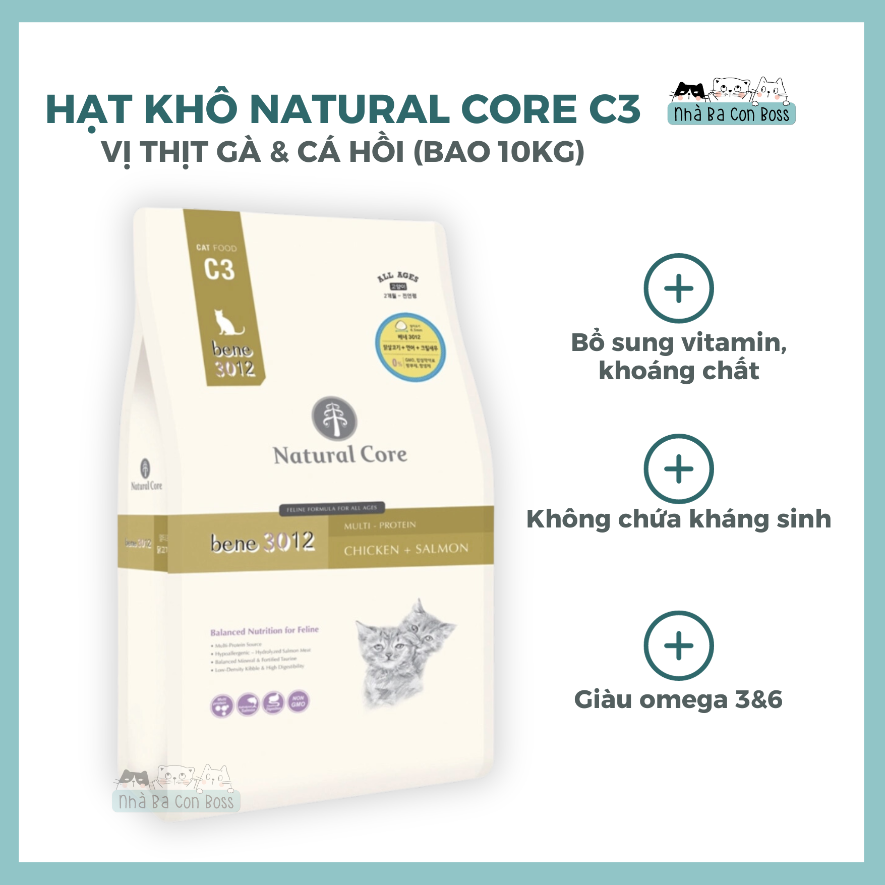 Hạt cho mèo trưởng thành natural core c3 vị gà & cá hồi