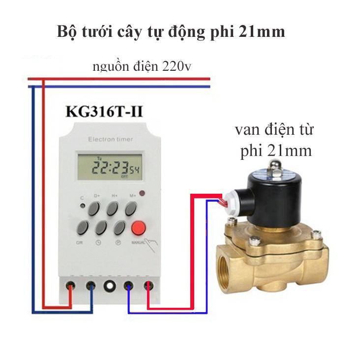 Bộ tưới cây tự động gồm công tắc hẹn giờ Kg316T-II và van điện từ phi 21mm