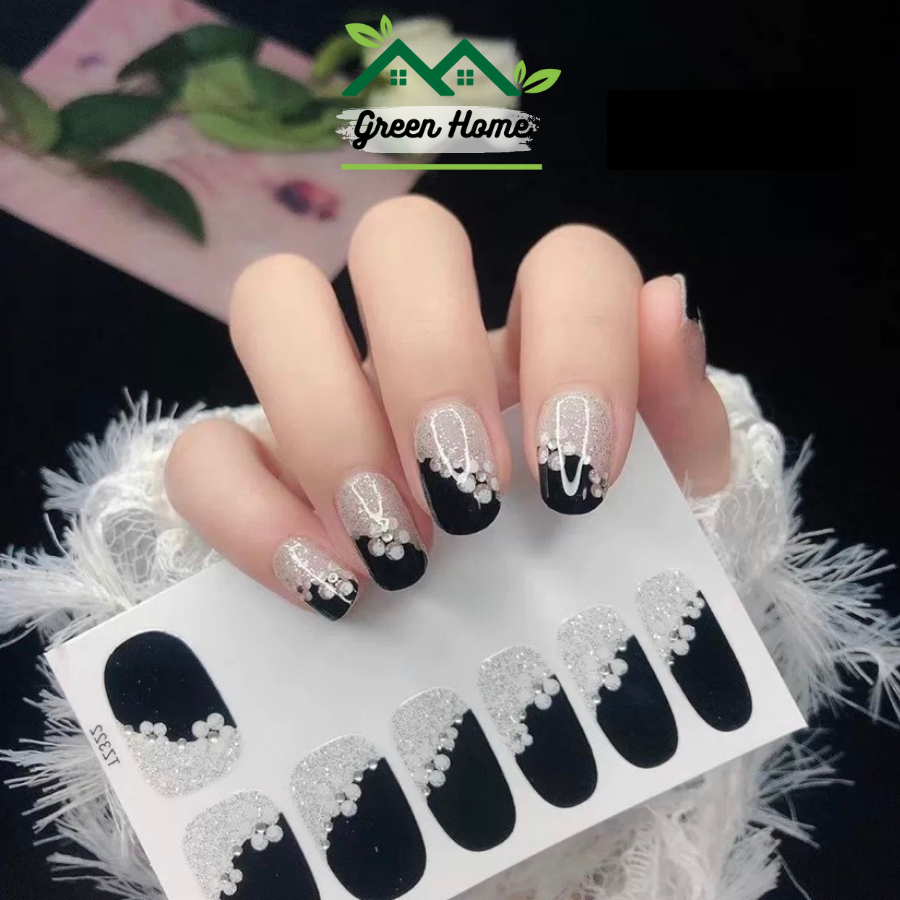 Miếng dán trang trí móng tay Hàn Quốc, Hình dán nail sticker hoạ tiết hoa nhũ nghệ thuật, sang trọng
