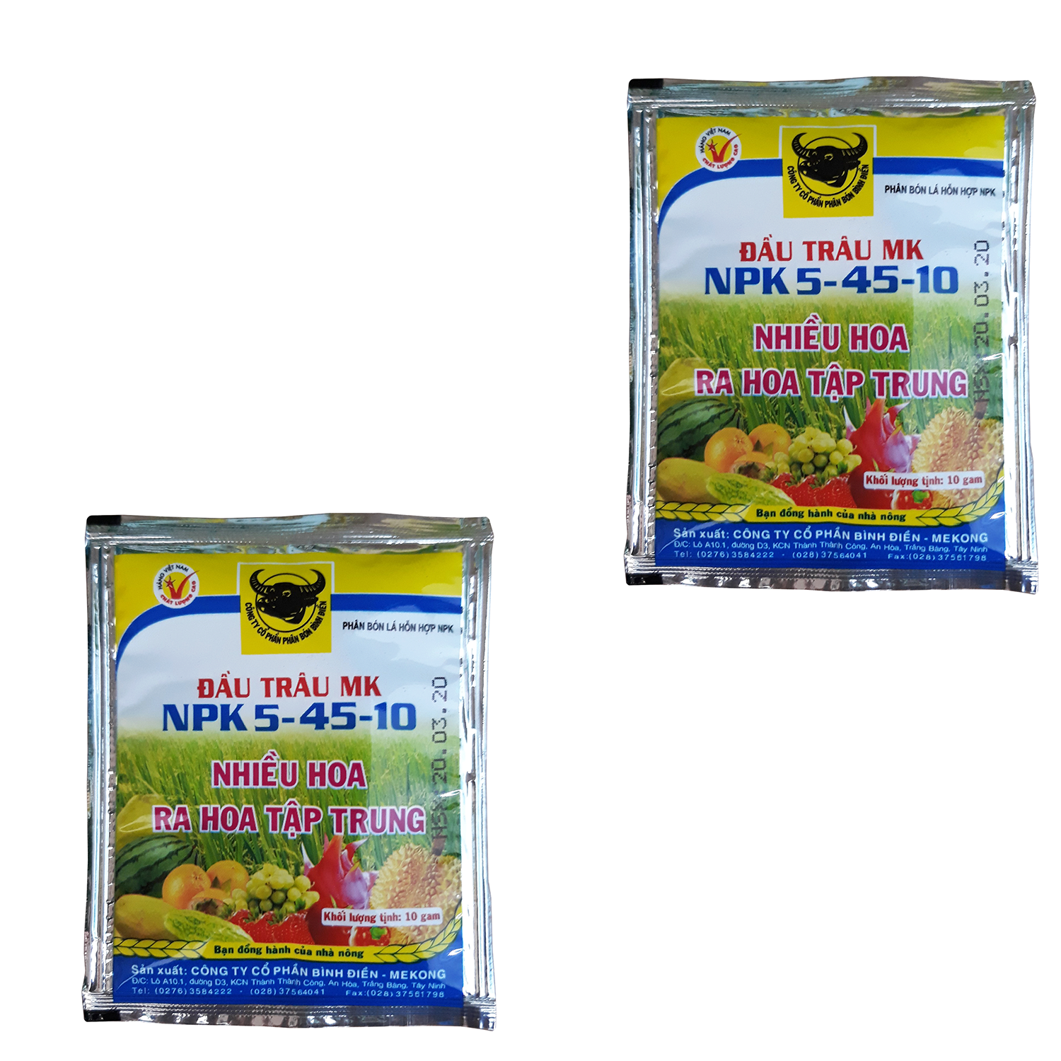 Bộ 2 Gói Phân Bón Lá Hỗn Hợp NPK Đầu Trâu 5-45-10 Nhiều Hoa Ra Hoa Tập Chung (Gói 10gam)