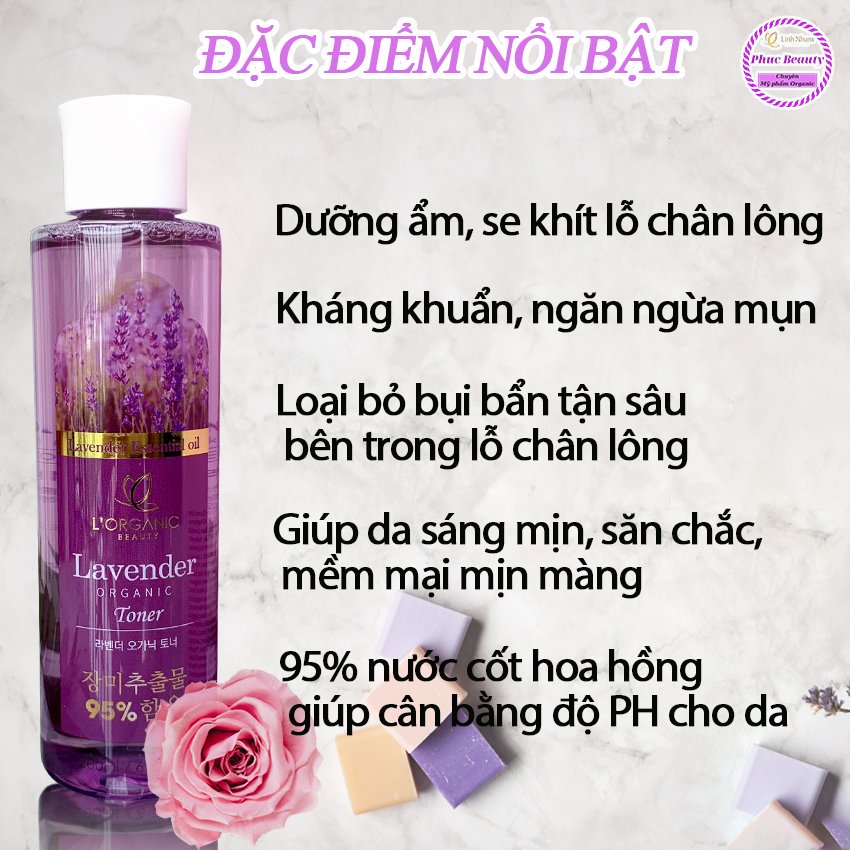 [Mua 1 Tặng 1] Toner Nước Hoa Hồng Thiên Nhiên Lavender Organic Linh Nham, Se Khít Lỗ Chân Lông, Nước Cân Bằng Dưỡng Ẩm Da, 200ml- Phuc Beauty