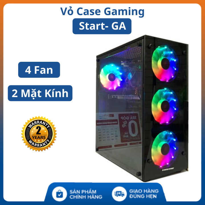 Vỏ Case máy tính PC Gaming để bàn Start- GA 4 fan - 2 mặt kính cường lực đẹp , Vỏ cây pc , vỏ pc gaming có led , vỏ case gaming