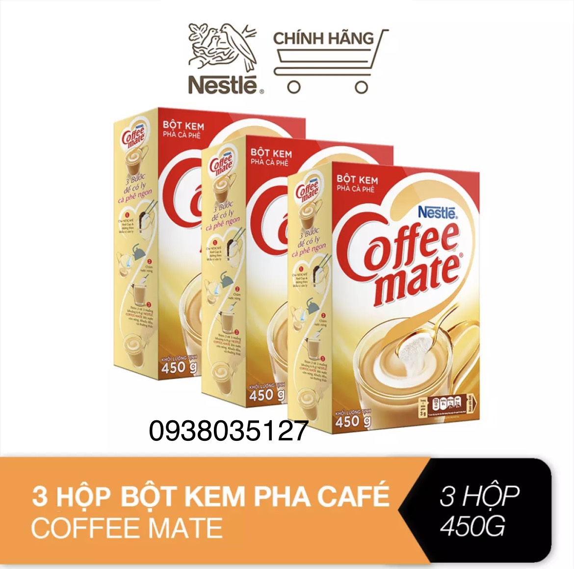 COMBO 3 HỘP BỘT KEM COFFEE MATE NESTLE 450gr - date 2025 - bột kem béo pha trà sữa và cà phê