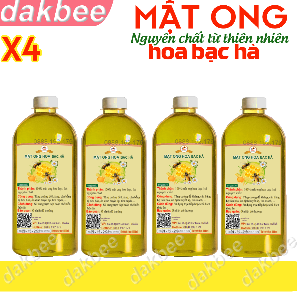 [COMBO] 4 Lít mật ong hoa bạc hà nguyên chất Hà Giang giàu dinh dưỡng [dakbee]