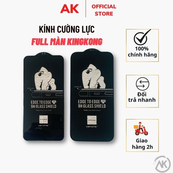 Kính Cường Lực KingKong Chính hãng WK - Full màn hình - chống va đập - mượt mà - hạn chế vân tay