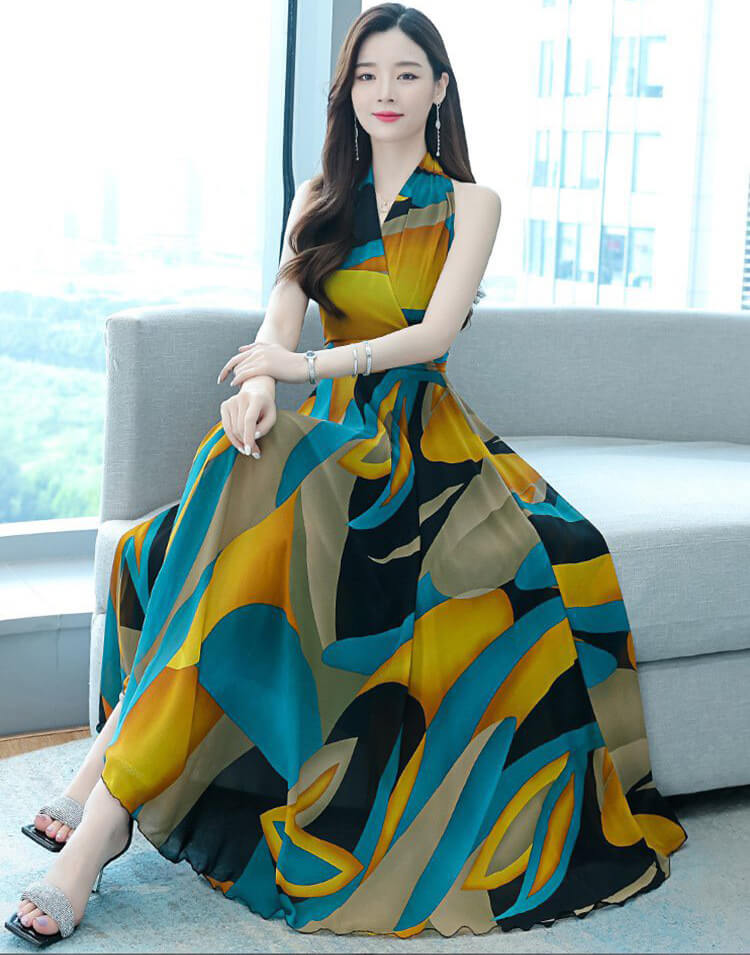 Đầm maxi cổ yếm chéo kc51295