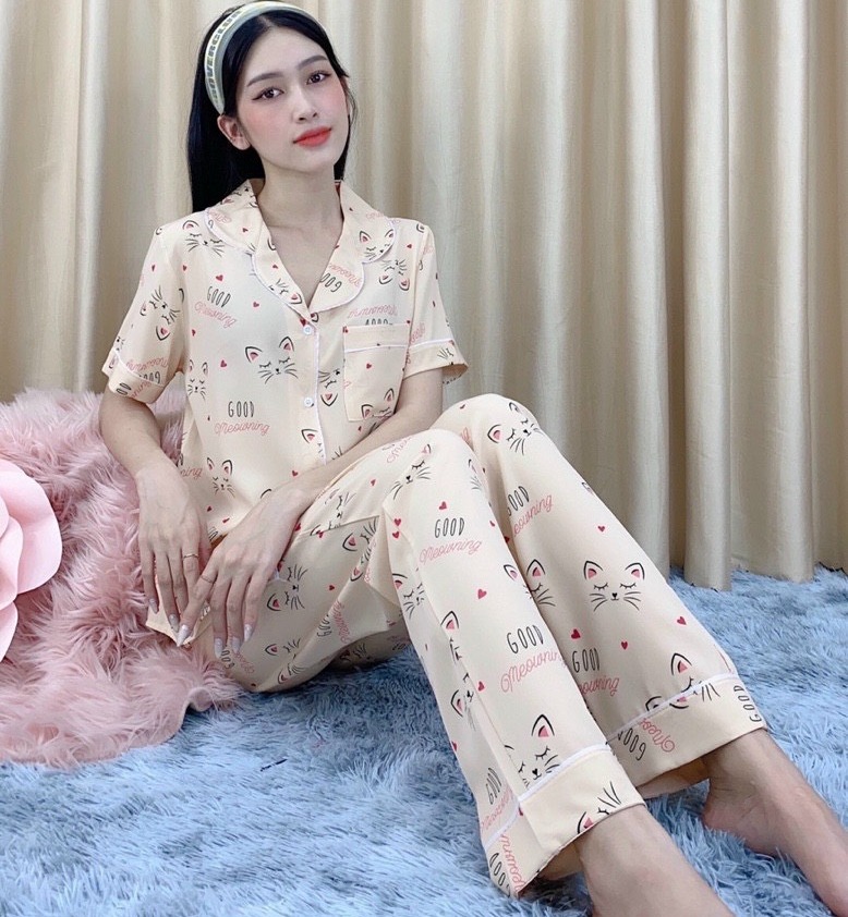 BỘ PIJAMA LỤA THÁI TAY NGẮN SIZE 3XL(75KG-80KG) QUẦN CÓ TÚI SÂU