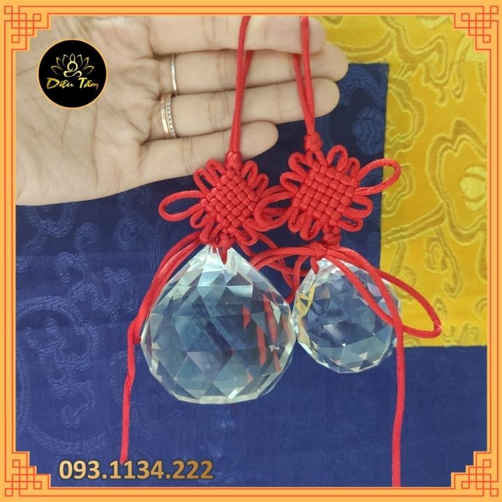 Quả cầu treo thuỷ tinh đa giác phong thủy có dây đồng tâm kết