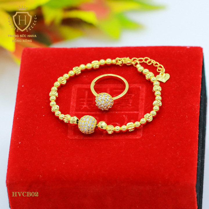 [BỘ COMBO HOT] Lắc Tay, Vòng Tay Nữ và Nhẫn Nữ Đính Đá, Titan Xi Mạ Vàng Non 10k, 18k, 24k Thật Cao Cấp (Không Bị Xỉn) - Trang Sức Hava Hong Kong