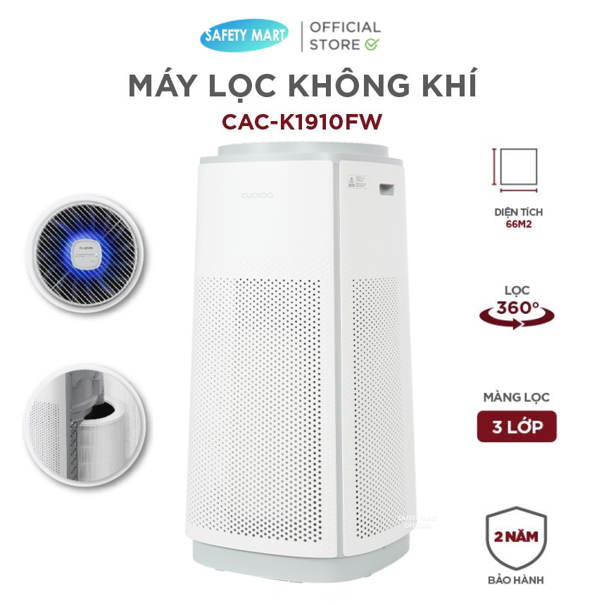 ✇ Máy lọc không khí Cuckoo CAC-K1910FW Lọc toàn diện 360 độ 67m2- Đèn LED 8 màu hiển thị chỉ số chất lượng không khí - Hàng Chính Hãng Bảo hành 24 tháng Safety Mart Official