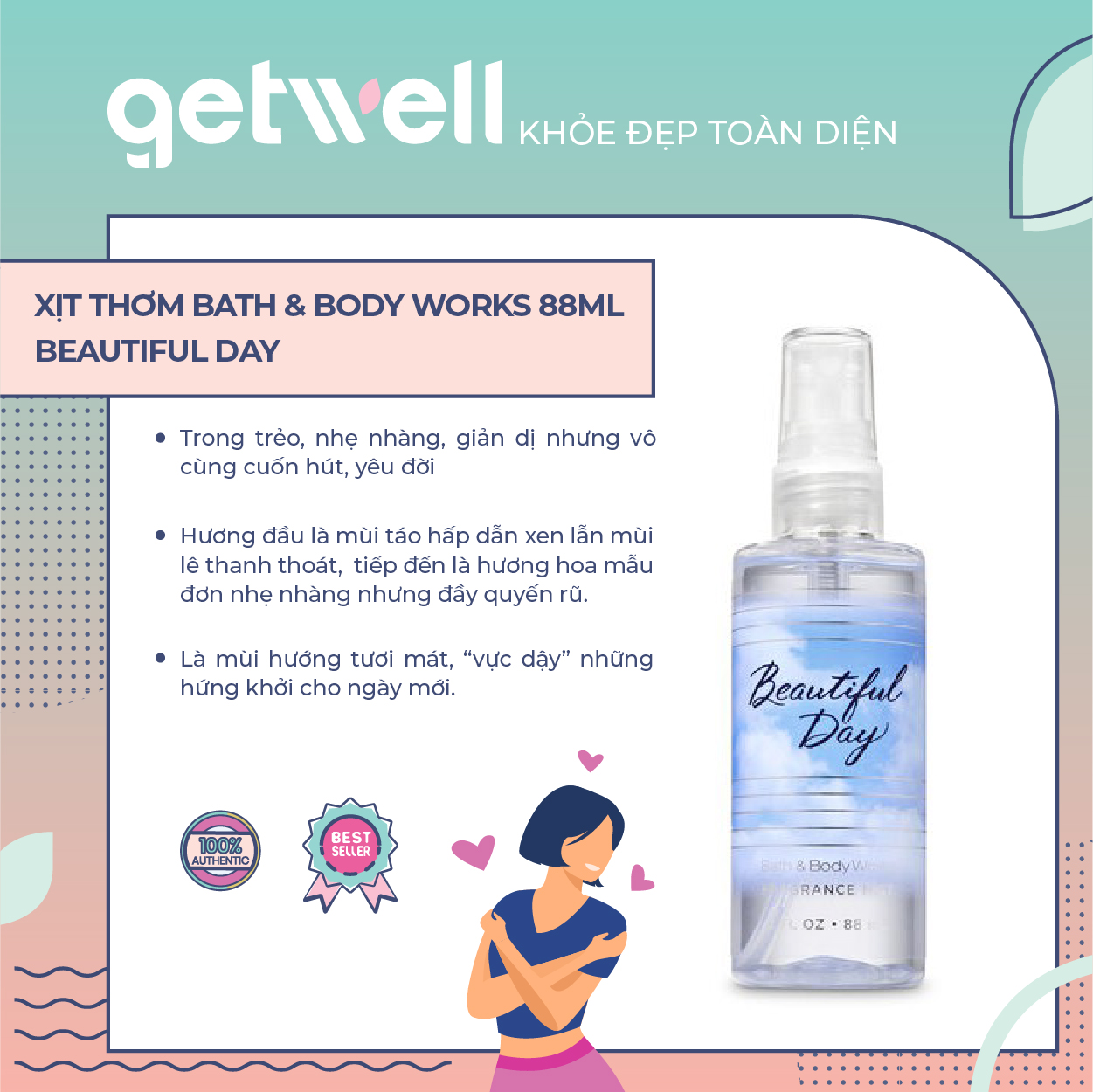 Xịt thơm toàn thân bath & body works fine fragrance mist - beautiful day