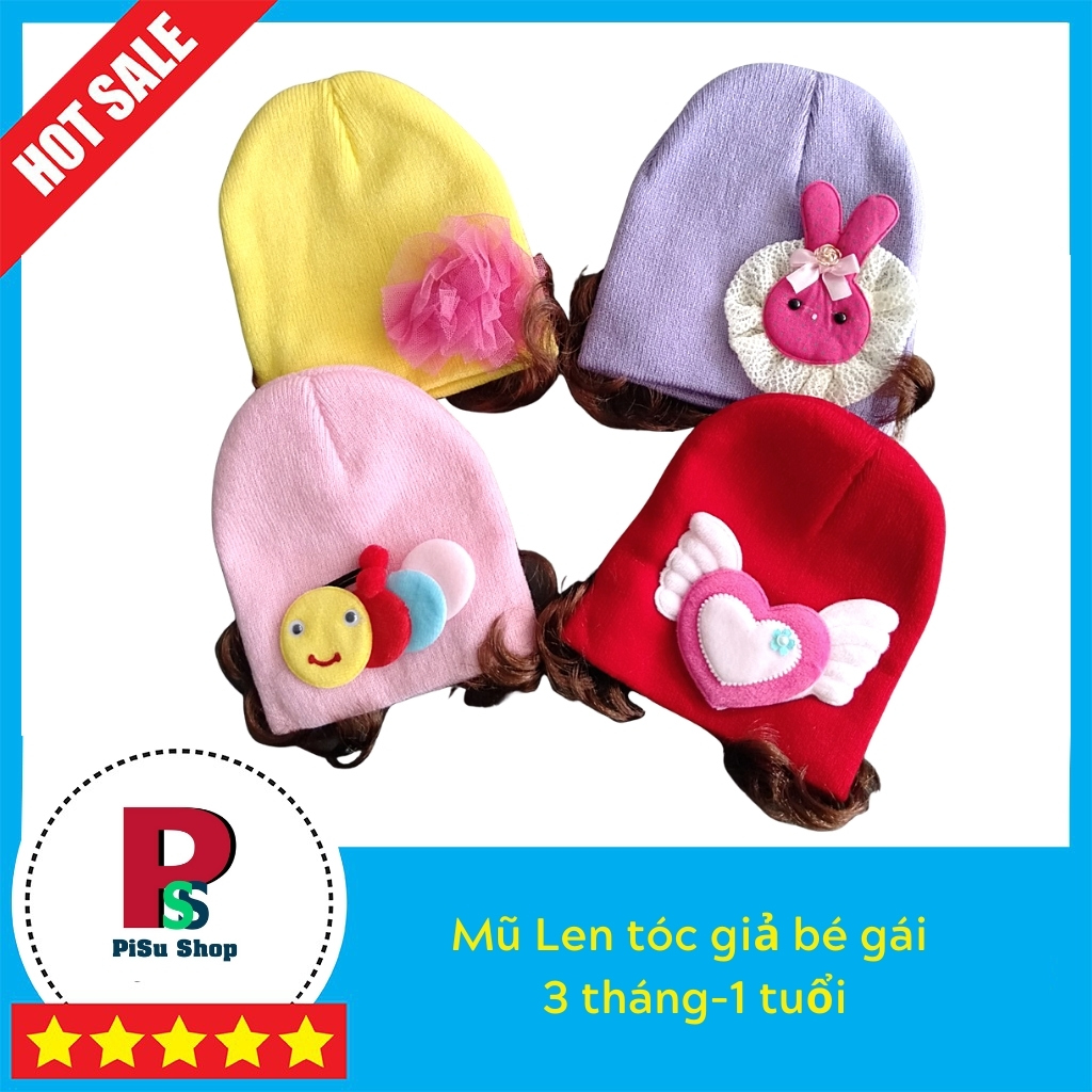 Mũ Len tóc giả cho bé gái 3 tháng - 1 tuổi