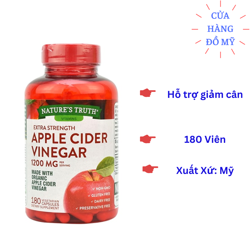 Viên Uống Giấm Táo Hữu Cơ Nature’s Truth Apple Cider Vinegar 1200mg 180 viên - Shop Hong1008