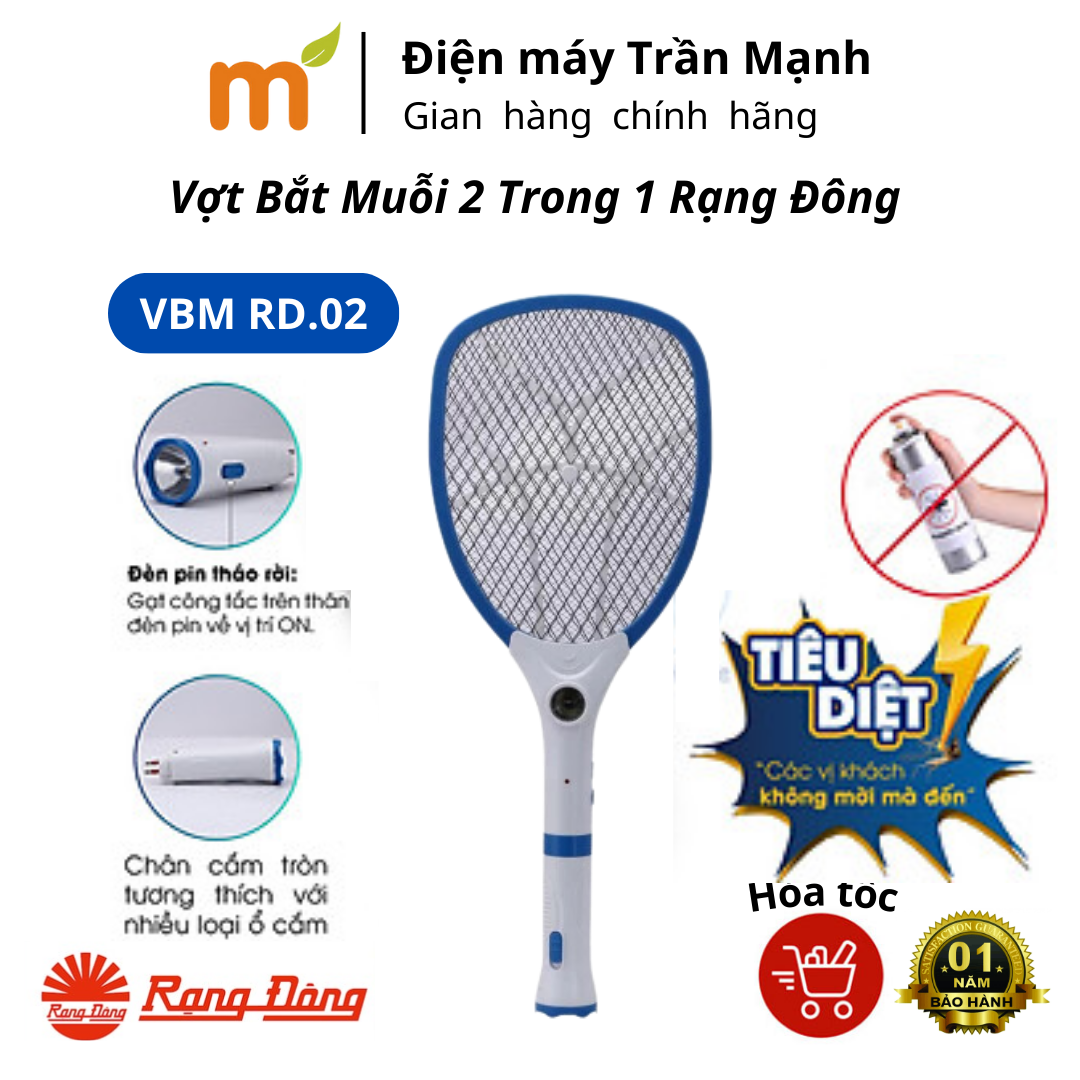 Vợt bắt muỗi 2 trong 1 rạng đông vbm rd.02 - vợt muỗi thông minh tích hợp đèn led mini siêu sáng,thiết kế lưới 3 lớp - hàng chính hãng - bảo hành 12 tháng