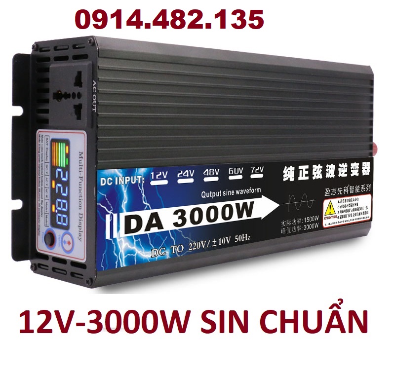 Bộ đổi nguồn inverter 12V24V48V lên 220v 3000W Sóng Sin chuẩn INVERTER 12v 3000W