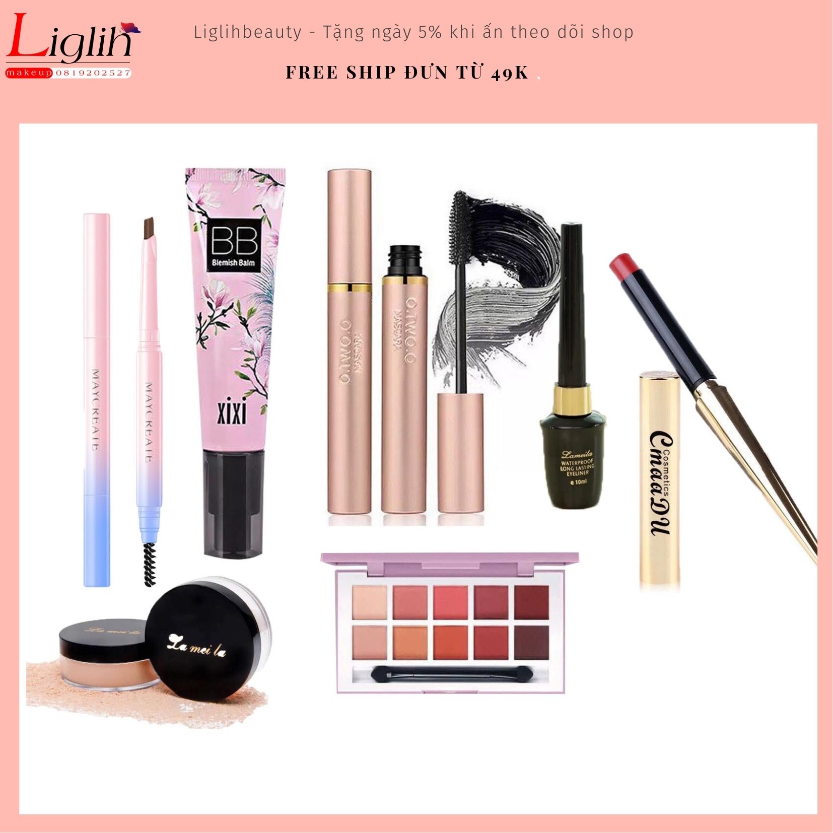 Bộ trang điểm cá nhâ bộ make up cho người mới bắt đầu 7 món