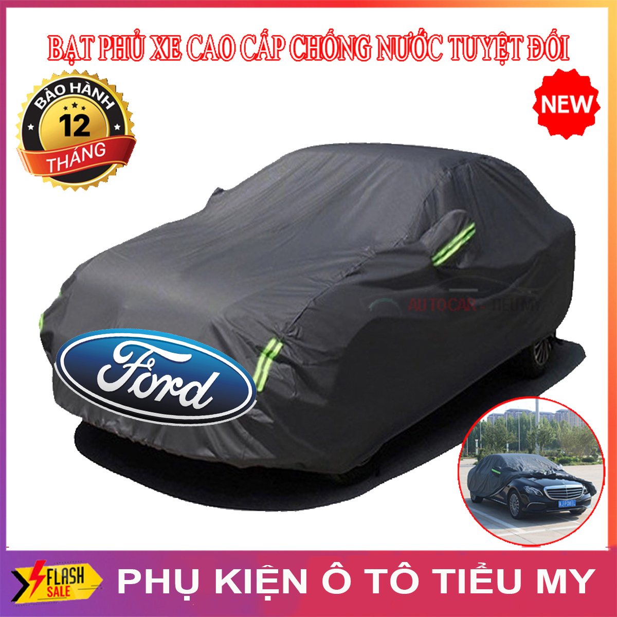 (FORD) Bạt Phủ Xe Ô Tô 3 Lớp Chất Liệu Polyester Cao Cấp Cho Xe FORD EcoSport, Everest, Escape, Focus, Explorer, Ranger, Bạc Phủ  Chống Nóng Chống Nước, Hàng Dày Dặn - Bảo Hành 1 Năm