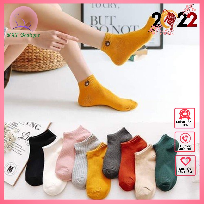 Combo 10 đôi tất nữ cổ ngắn - vớ nữ cổ thấp - tất gấu cute nhiều màu kiểu dáng thời trang