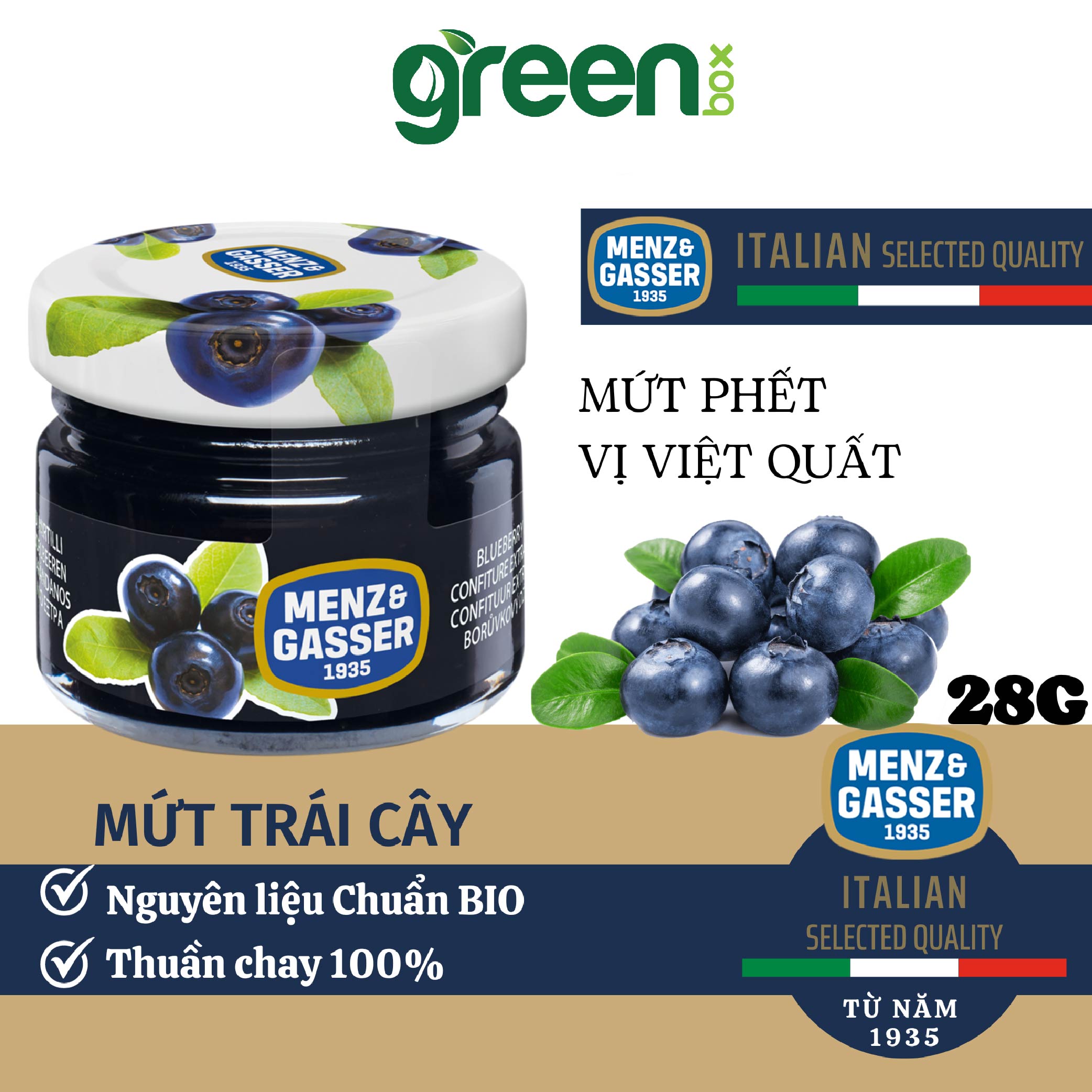 Hũ mứt việt quất Menz Gasser Ý 28g