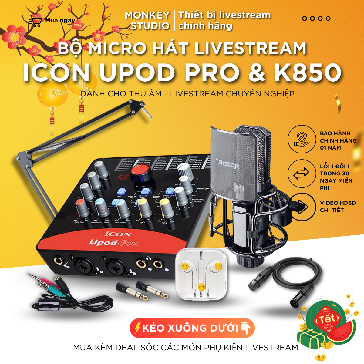 Mic Livestream | Micro thu âm Sound Card ICON UPOD PRO & Mic TAKSTAR PC K850 Hát Livestream Điện Thoại, Monkey Studio